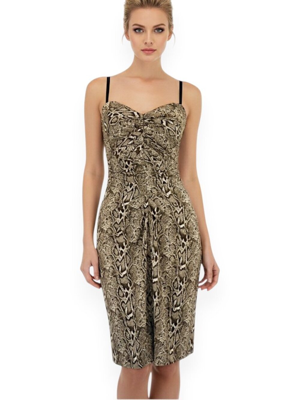 Mandalay Animal Snake Print Draped Stretch Slip with Boned Corset Bodice Dress 6
